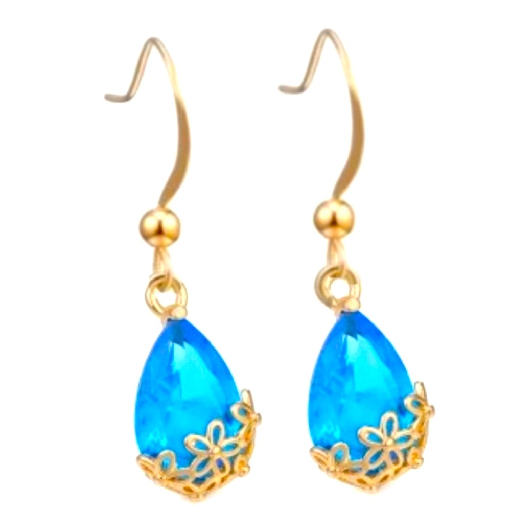 18k Gold Swarovski Ocean Blue Earrings